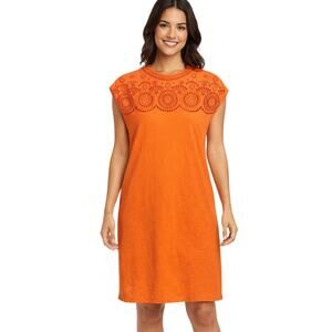 Boden Cap Sleeve Eyelet Cotton Dress Relaxed Fit in Orange size 12R